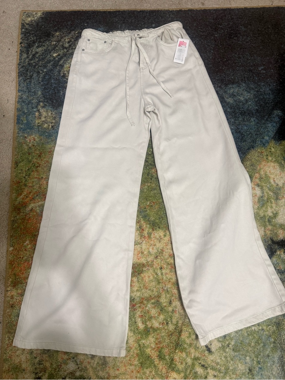 Womens splendind brand wide-Leg Drawstring Pants - Cream